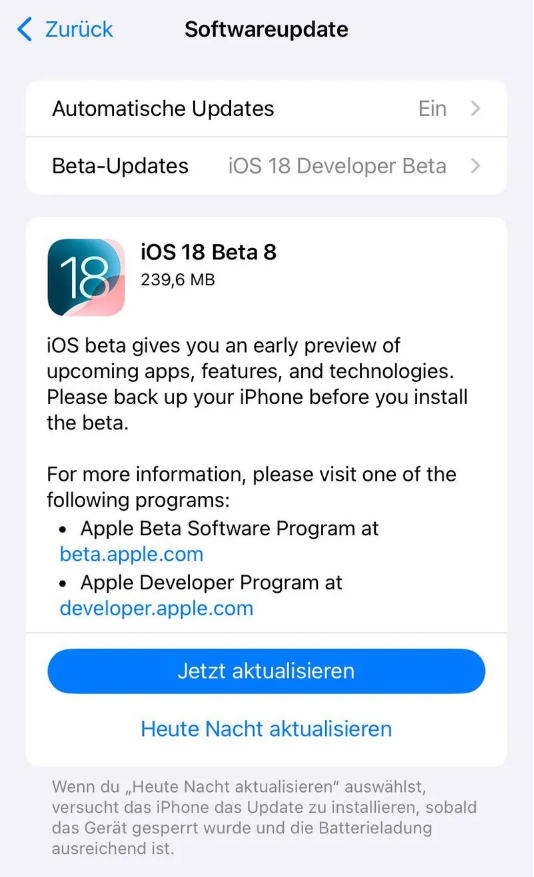 惠济苹果手机维修分享苹果 iOS / iPadOS 18 开发者预览版 Beta 8 发布 